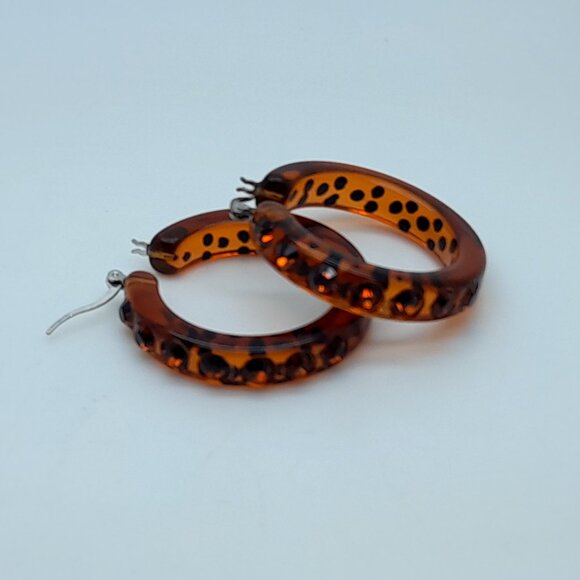 brown lucite Acrylic wide 1.5Hoop smoked topaz color Latch back Fashion Earrings - Picture 5 of 6